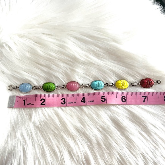 Vintage Scarab Egyptian themed beetle Sterling Silver bracelet - Picture 10 of 14